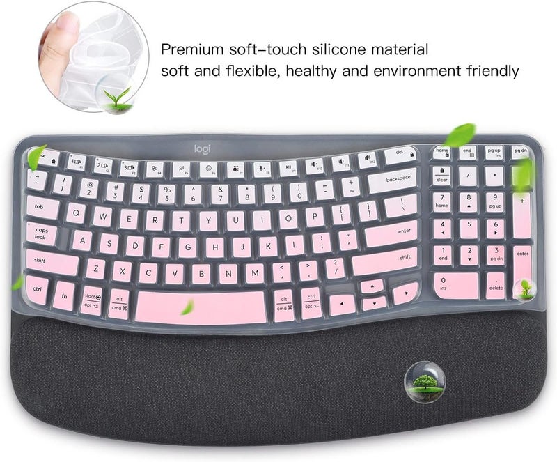 imComor Keyboard Cover Skin for Logitech Wave Keys MK670 Combo Keyboard Skin, Logitech Wave Keys Wireless Ergonomic Keyboard Cover Protector Skin, Logitech Wave Keys MK670 Accessories, Ombre Pink - Image 4